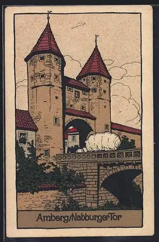 Steindruck-AK Amberg, Ansicht vom Nabburger Tor