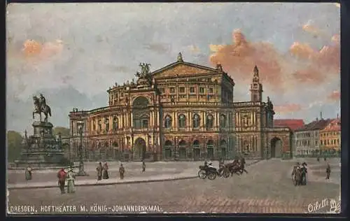 Künstler-AK Dresden, Hoftheater m. König-Johann-Denkmal