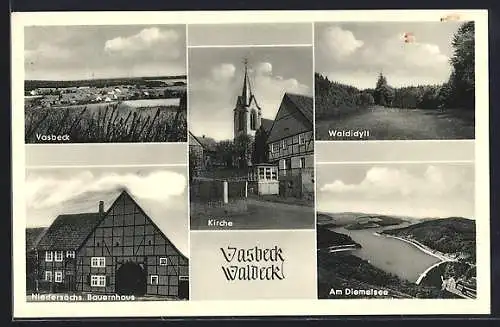 AK Vasbeck, Niedersächsisches Bauernhaus, Kirche, Ortsansicht, Sicht auf den Diemelsee