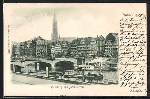AK Hamburg, Messberg und Jacobikirche, Dampfer