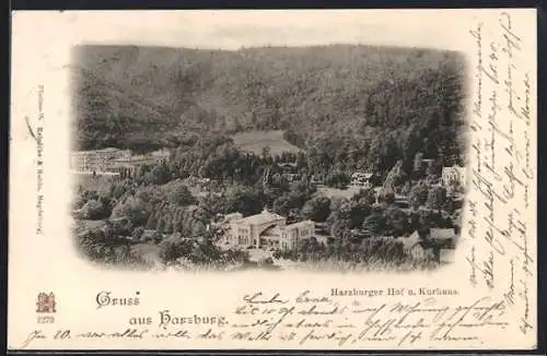 AK Harzburg, Harzburger Hof und Kurhaus aus der Vogelschau