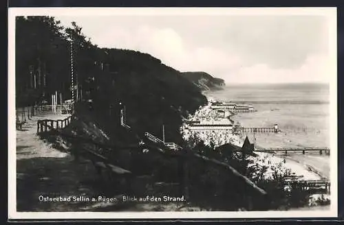 AK Sellin /Rügen, Blick auf den Strand vom Hochufer aus
