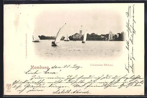 AK Hamburg, Uhlenhorster Fährhaus, vom Wasser gesehn, Segelboote