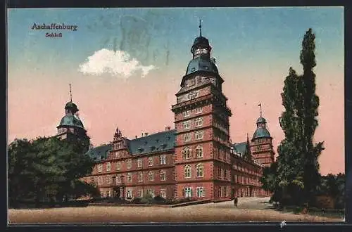 AK Aschaffenburg, Schloss mit Strassenpartie