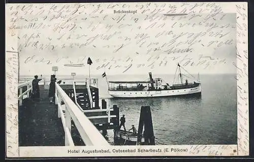 AK Scharbeutz, Ostseebad, Hotel Augustusbad, Brückenkopf mit Dampfer