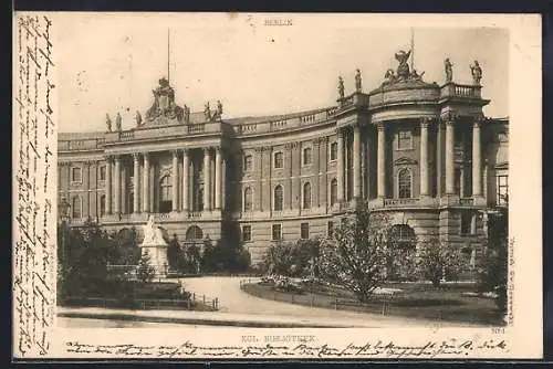 AK Berlin, Königliche Bibliothek mit Denkmal, Unter den Linden