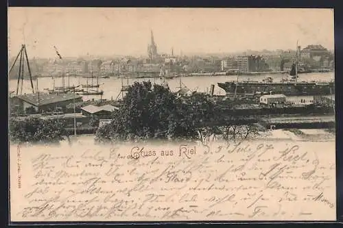 AK Kiel, Uferpartie mit Schiff