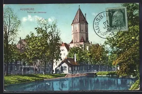 AK Augsburg, Partie am Jakobstor mit Weiher