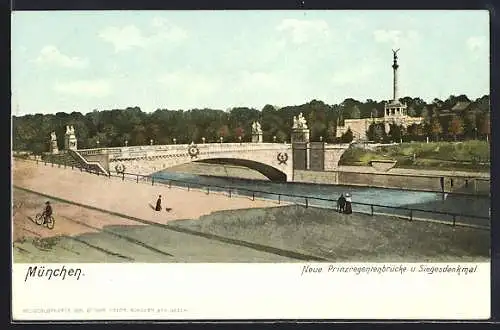 AK München, neue Prinzregentenbrücke und Siegesdenkmal
