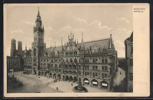 AK München, Rathaus mit Brunnen