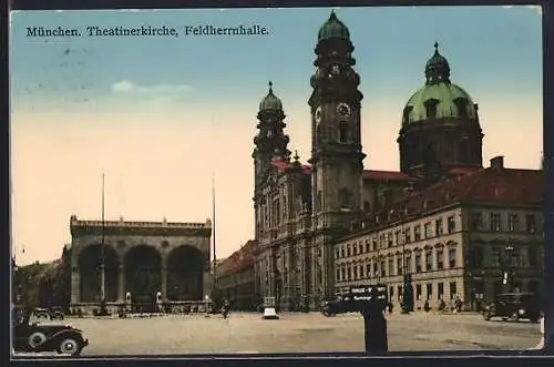 AK München, Theatinerkirche und Feldherrnhalle
