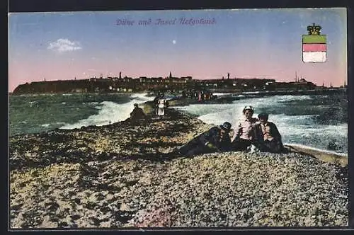 AK Helgoland, Blick von der Düne zur Insel