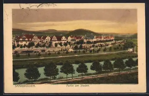 AK Saarbrücken, Partie am Staden mit kleinen Villen