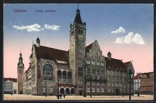 AK Chemnitz, neues Rathaus mit Strasse