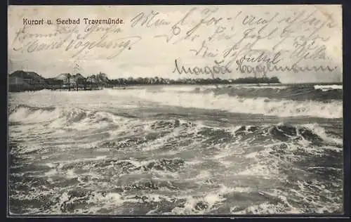 AK Travemünde, Blick auf den Ort vom Meer aus