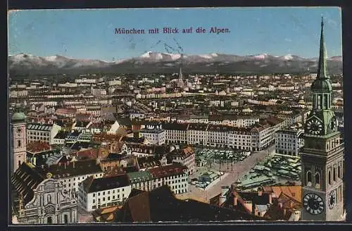 AK München, Ortsansicht mit Blick auf die Alpen