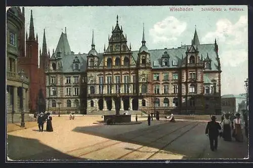 AK Wiesbaden, Schlossplatz und Rathaus