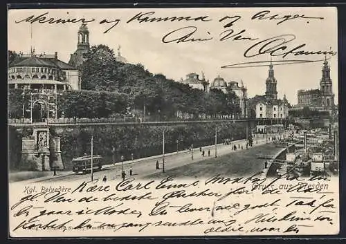 AK Dresden, Kgl. Belvedère mit Strassenbahn