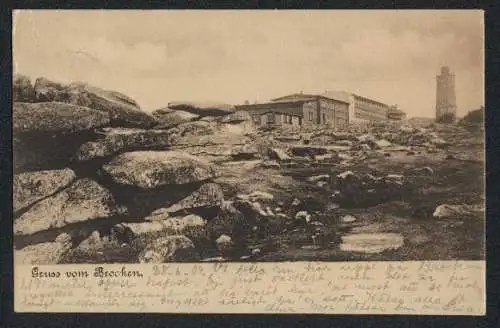 AK Brocken, Gasthaus und Aussichtsturm auf dem Berg