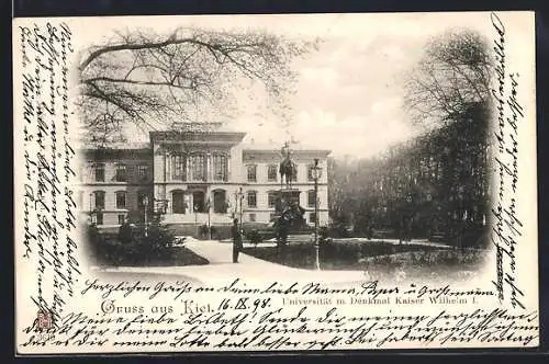 AK Kiel, Universität m. Denkmal Kaiser Wilhelm I.