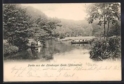AK Schneverdingen, Böhmetal / Lüneburger Heide, Ruderboote auf der Böhme