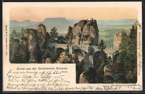 AK Bastei /Sächische Schweiz, Blick auf die Bastei mit Felsen