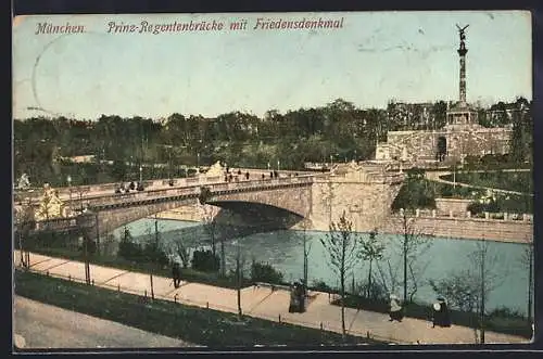 AK München, Prinz-Regentenbrücke mit Friedensdenkmal