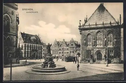 AK Bremen, Strassenbahn am Marktplatz
