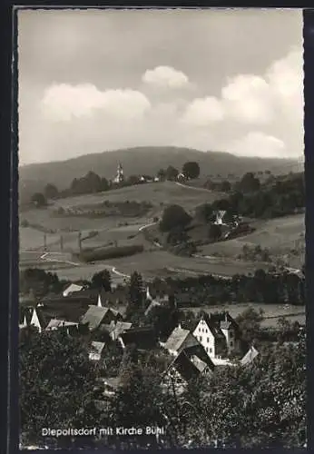 AK Diepoltsdorf, Ortsansicht mit Kirche Bühl