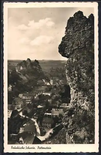 AK Pottenstein /Fränkische Schweiz, Ortsansicht von Felswand aus