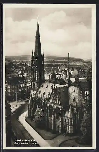 AK Saarbrücken, Johanniskirche mit Stadtpanorama