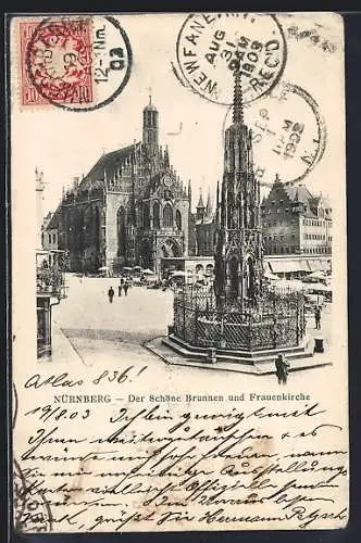AK Nürnberg, Der schöne Brunnen und Frauenkirche