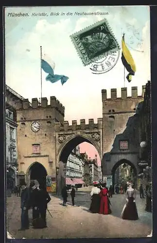 AK München, Karlstor mit Blick in die Neuhauserstrasse