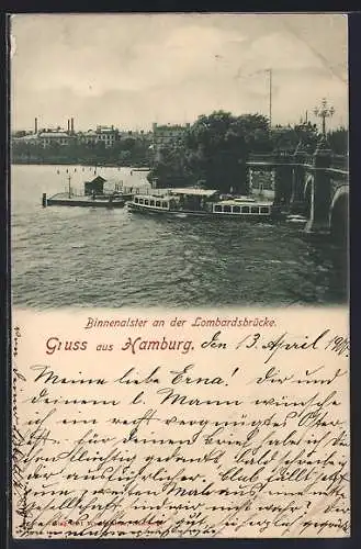 AK Hamburg-Neustadt, Binnenalster an der Lombardsbrücke