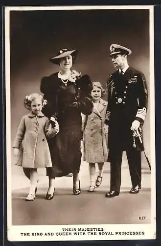 AK König George VI. von England mit der Königin und den Prinzessinnen
