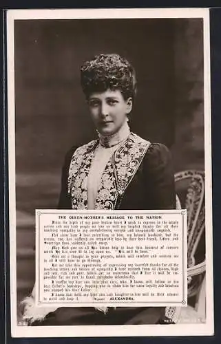AK Königin Alexandra von England, The Queen-Mother`s Message to the Nation