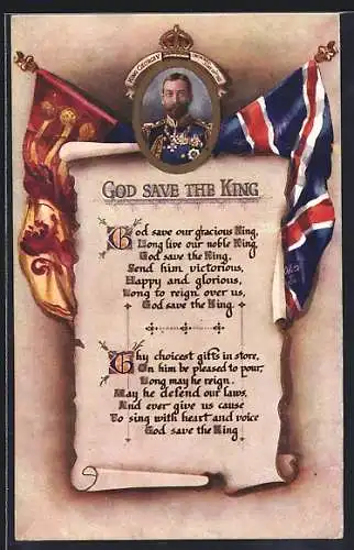 AK God Save the King, King George V. crowned 1911, König von England