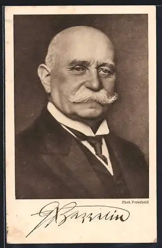 AK Graf Zeppelin, portraitiert mit Schnurrbart und Binder