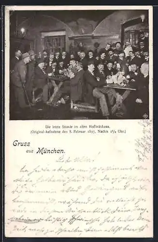 AK München, Die letzte Stunde im alten Hofbräuhaus 1897