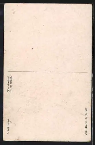 Künstler-AK Arno von Riesen: Was abhaben?, Mädchen beim Kuchen essen