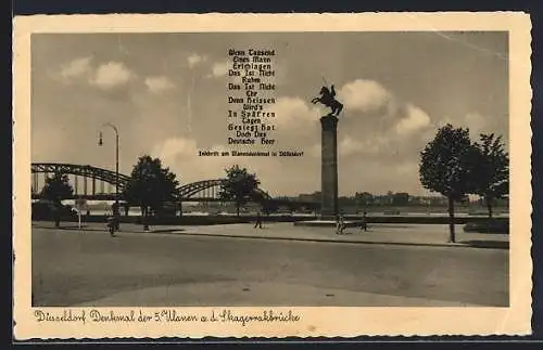 AK Düsseldorf, Denkmal der 5. Ulanen an der Skagerrakbrücke