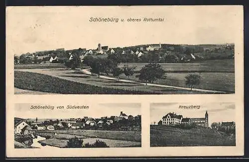 AK Schönebürg, Panorama vom oberen Rottumtal aus, Südwestansicht und Kreuzberg