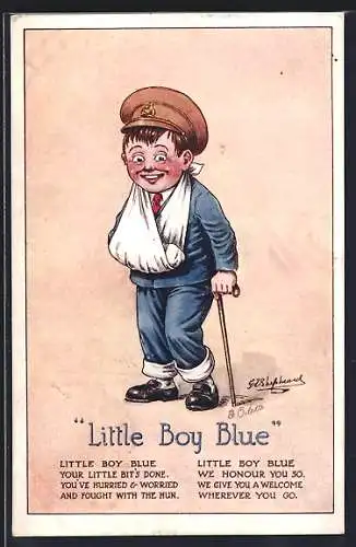 Künstler-AK George Edward Shepheard: Junge mit verbundenem Arm - Little Boy Blue