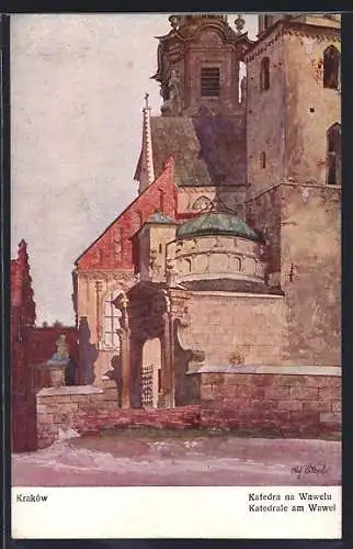 Künstler-AK Krakau-Krakow, Katedrale am Wawel