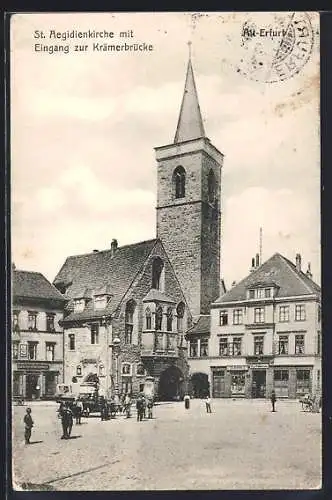 AK Erfurt, Die St. Aegidienkirche in Alt-Erfurt mit Eingang zur Krämerbrücke