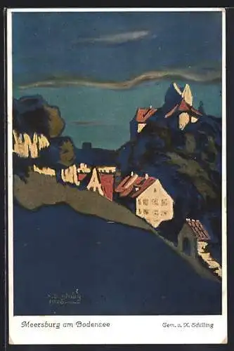 Künstler-AK Meersburg, Ortsansicht