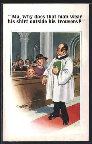 Künstler-AK Donald McGill: Ma, why does that man wear his shirt outside his trousers