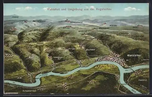 Künstler-AK Eugen Felle: Waldshut, Ortsansicht mit Eschenbach, Waldkirch und Buch