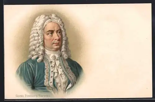 Lithographie Georg Friedrich Händel, Portrait des Komponisten und Noten