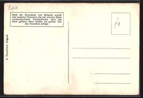 AK Belgrad, Pontonbrücken über die Save, 1. Weltkrieg